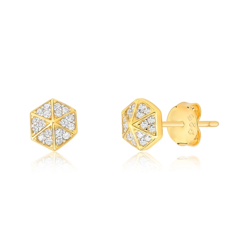 Brinco For me Triangle stud prata 925 dourada triângulos com Zircônias