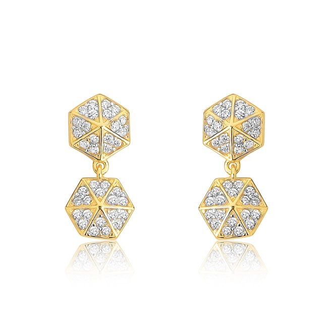 Brinco For me Triangle pingente prata 925 dourada triângulos com Zircônias 1