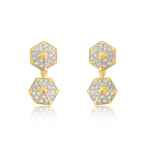 Brinco For me Triangle pingente prata 925 dourada triângulos com Zircônias