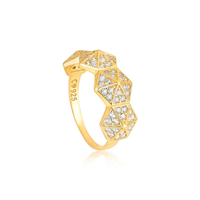 Anel For me Triangle prata 925 dourada meio aro com triângulos de Zircônias 1