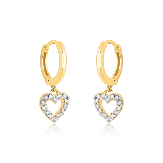 Brinco Gifts Vive argola ouro 18k pingente coração com 14pts de Diamantes 1