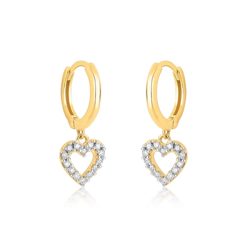 Brinco Gifts Vive argola ouro 18k pingente coração com 14pts de Diamantes