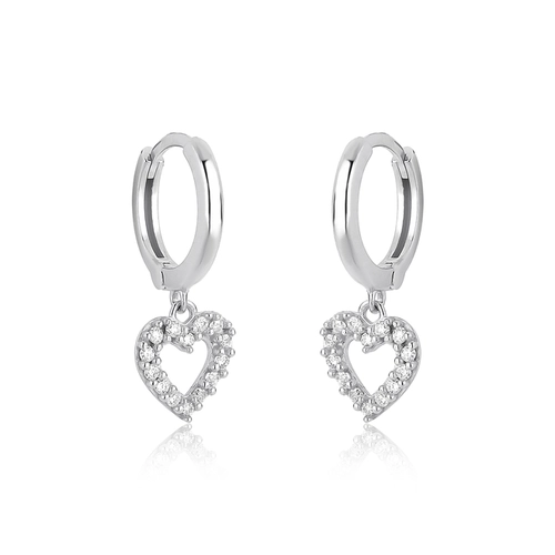 Brinco Gifts Vive argola ouro branco 18k coração com 14pts de Diamantes