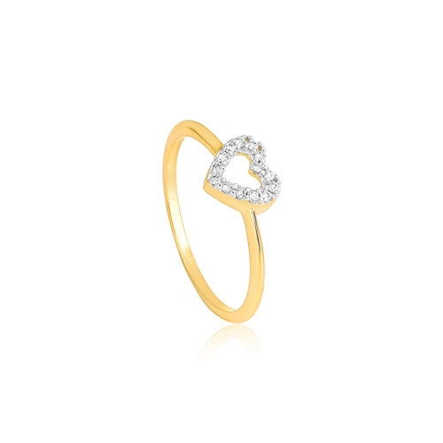 Anel Gifts Vive coração ouro 18k vazado com 7pts de Diamantes rodinados