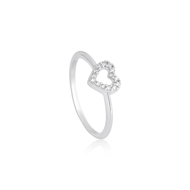 Anel Gifts Vive coração ouro branco 18k vazado com 7pts de Diamantes 1