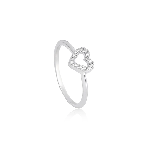 Anel Gifts Vive coração ouro branco 18k vazado com 7pts de Diamantes