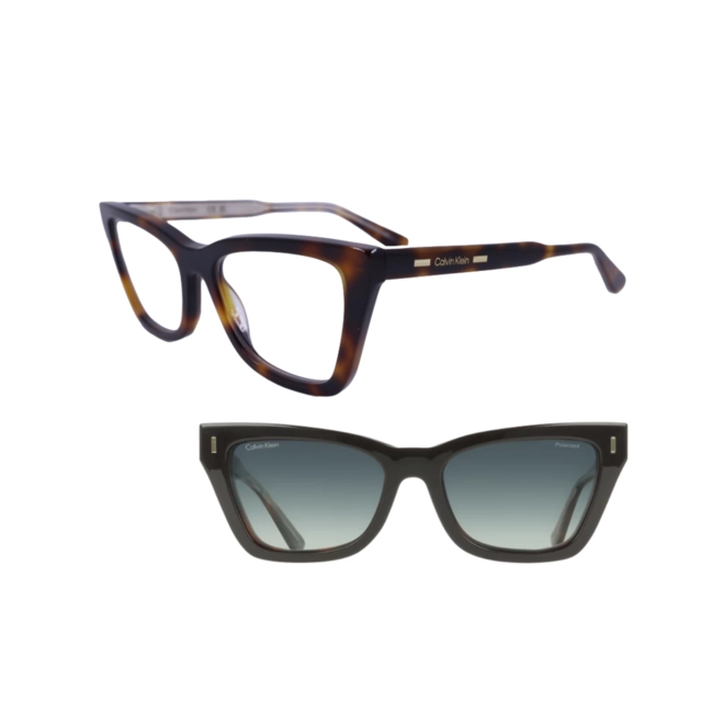 Óculos de Grau Calvin Klein com CK25531MAG-SET 242 53 Acetato Marrom Mesclado com Clip-On na cor Verde Degradê 1