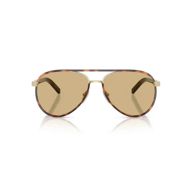 Óculos de Sol Prada 0PR B57S 21E10R59 Metal e Acetato Marrom Mesclado com lentes na cor Amarelo 2