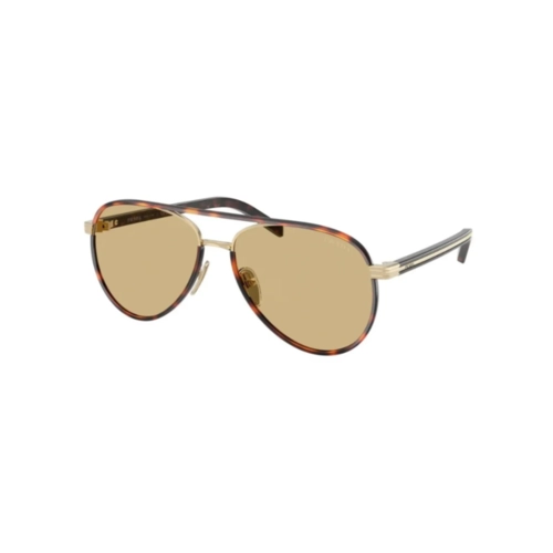 Óculos de Sol Prada 0PR B57S 21E10R59 Metal e Acetato Marrom Mesclado com lentes na cor Amarelo