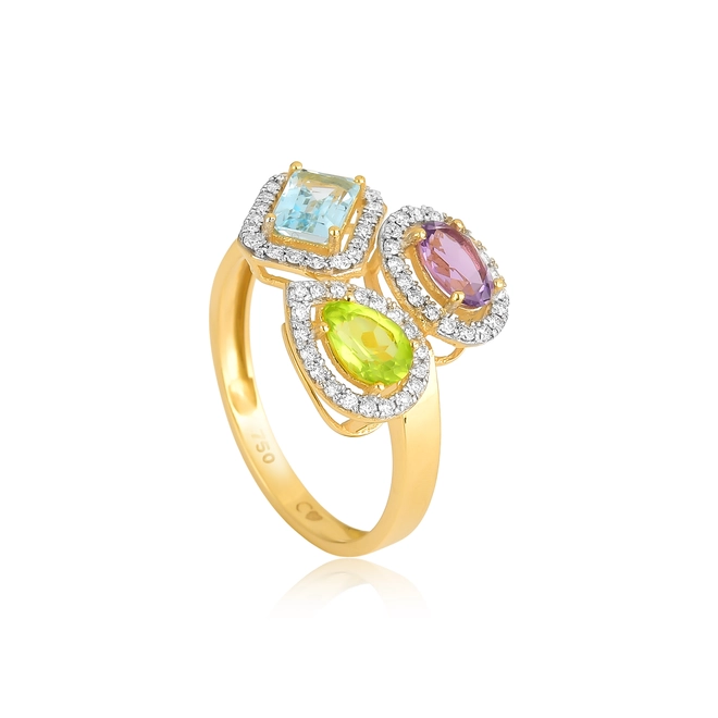 Anel mix Gemas brasileiras ouro 18k com Diamantes 1