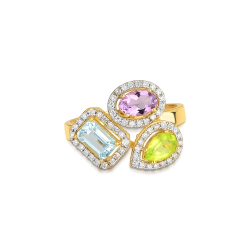 Anel mix Gemas brasileiras ouro 18k com Diamantes