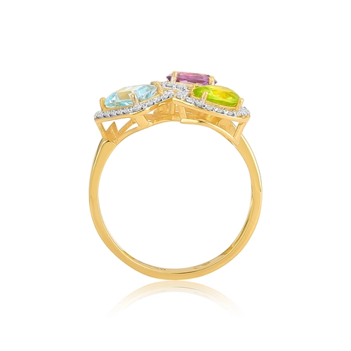 Anel mix Gemas brasileiras ouro 18k com Diamantes