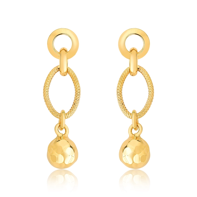 Brinco pingente elos ouro 18k com bola sextavada 1