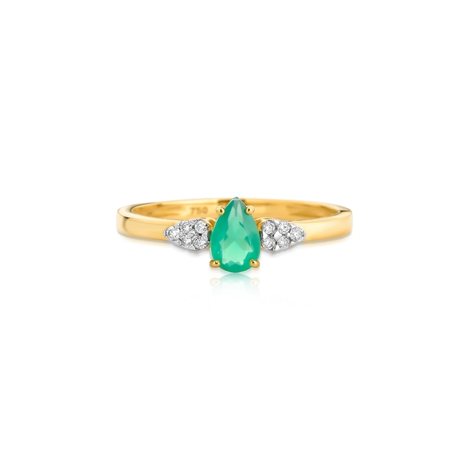 Anel solitário gota de Ágata verde ouro 18k com 6,4pts de Diamantes 3
