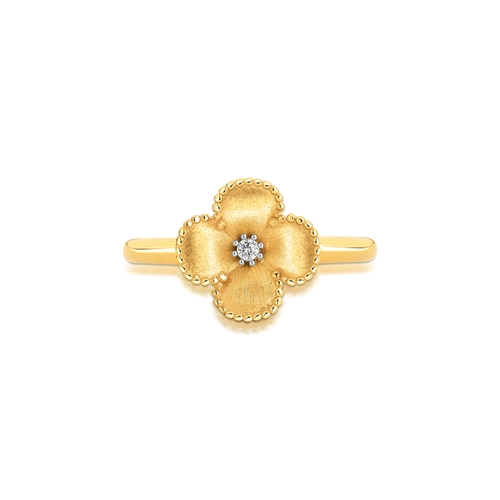 Anel flor ouro 18k miolo com 2pts de Diamantes