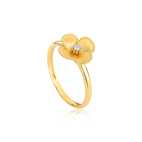 Anel flor ouro 18k miolo com 2pts de Diamantes