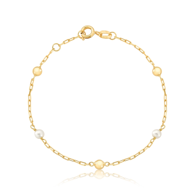 Pulseira infantil ouro 18k bolinha e Pérolas 1