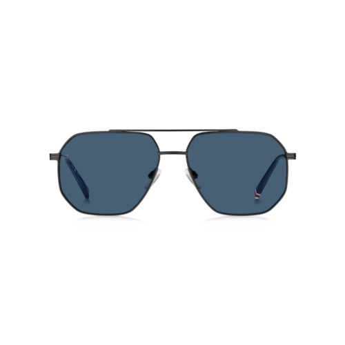 Óculos de Sol Tommy Hilfiger TH 2191/S SVK 60KU S Metal Preto Fosco com lentes na cor Azul