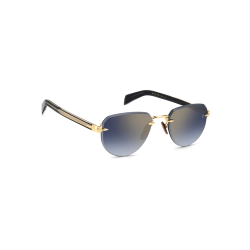 Óculos de Sol David Beckham DB 7144/S RHL 55IV S Metal Preto e Dourado com lentes na cor Azul Espelhado