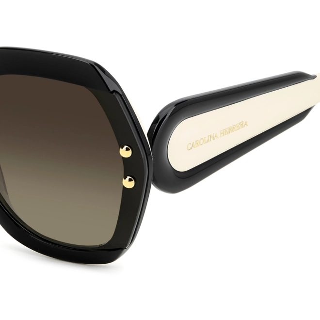 Óculos de Sol Carolina Herrera HER 0314/G/S 80S 61HA S Acetato Preto e Branco com lentes na cor Marrom Degradê 5
