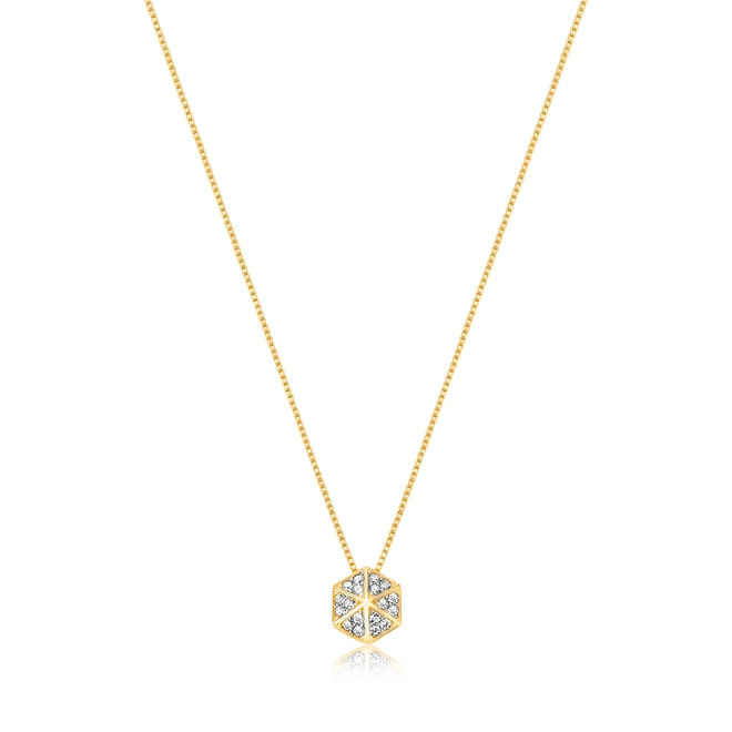 Gargantilha Triangle prata 925 dourada pingente triângulos de Zircônias 1