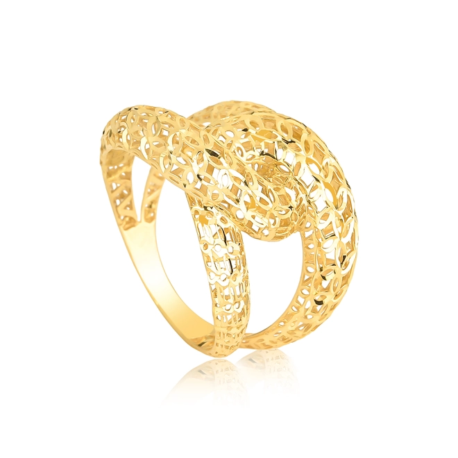 Anel aros entrelaçados ouro 18k filigrana fios lisos e Diamantados 1