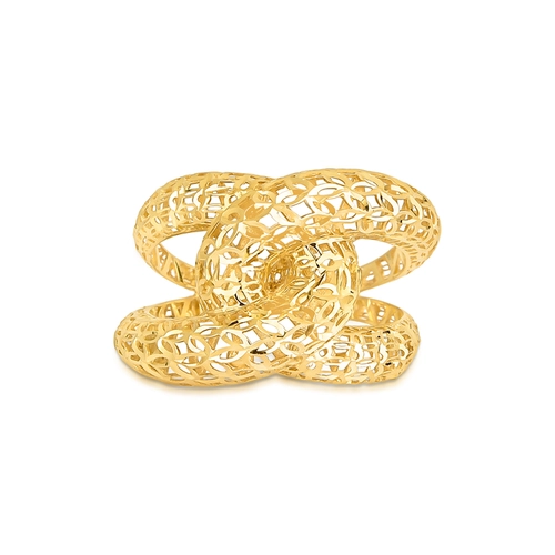 Anel aros entrelaçados ouro 18k filigrana fios lisos e Diamantados