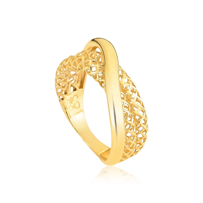 Anel aro sobreposto ouro 18k polido e aros filigrana Diamantada 1