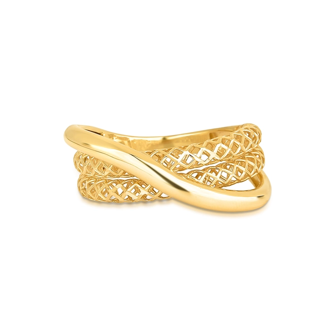 Anel aro sobreposto ouro 18k polido e aros filigrana Diamantada 3
