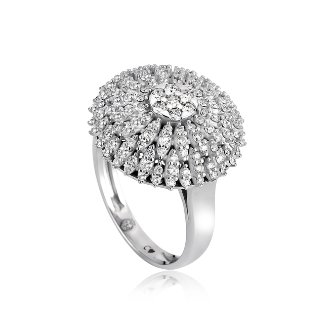 Anel chuveiro ouro branco 18k flor com 94pts de Diamantes 1