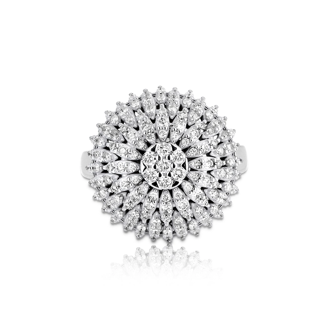 Anel chuveiro ouro branco 18k flor com 94pts de Diamantes 3