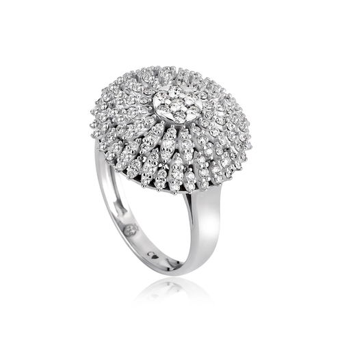 Anel chuveiro ouro branco 18k flor com 94pts de Diamantes