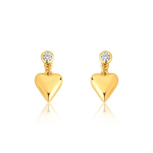 Brinco For Love pingente coração prata 925 dourada com Zircônias