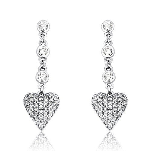 Brinco For Love pingente prata 925 coração com pavê de Zircônias