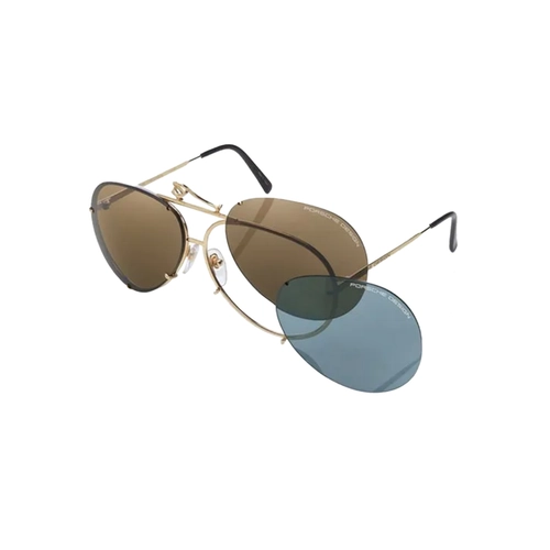 Óculos de Sol Porsche Design P8478 66A Metal Dourado com lentes intercambiáveis nas cores Marrom e Azul