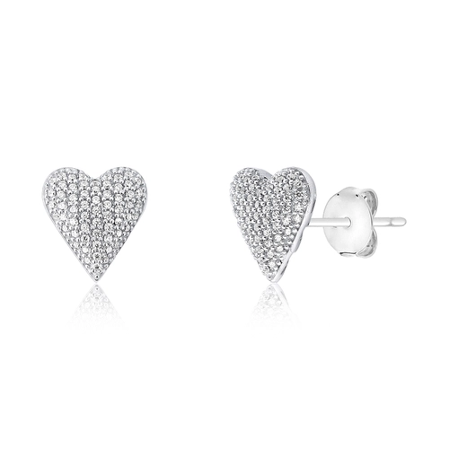 Brinco For Love Stud prata 925 coração com pavê de Zircônias