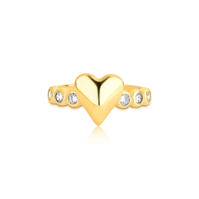 Anel For Love coração prata 925 dourada com Zircônias brancas 3