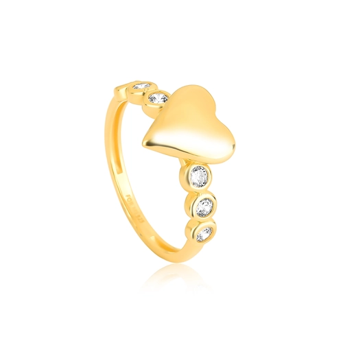 Anel For Love coração prata 925 dourada com Zircônias brancas