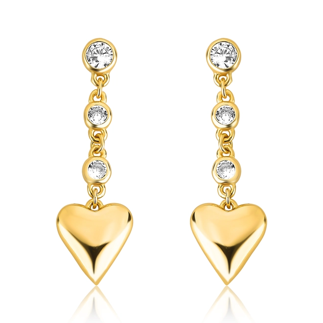 Brinco For Love pingente prata 925 dourada com Zircônias e coração polido 1
