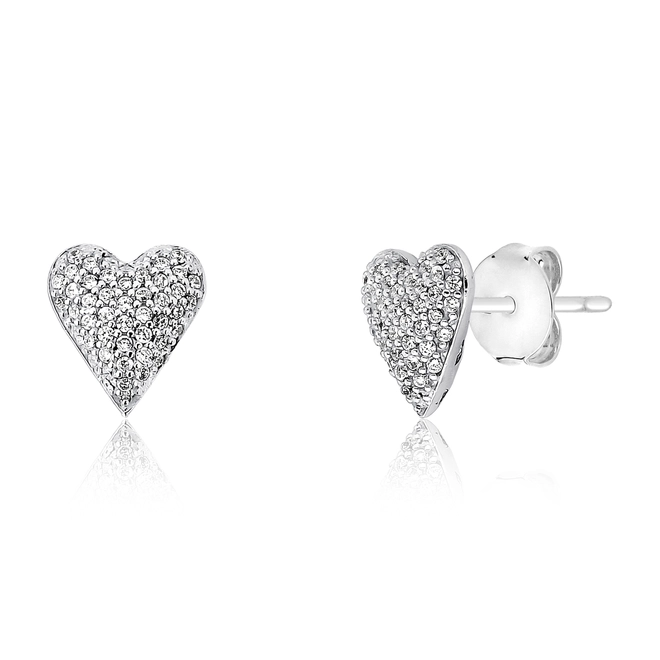 Brinco For Love Stud coração prata 925 com pavê de Zircônias brancas 1
