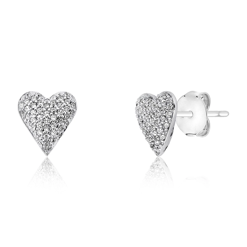 Brinco For Love Stud coração prata 925 com pavê de Zircônias brancas