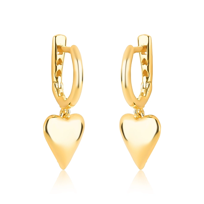 Brinco For Love argola click prata 925 dourada com pingente coração polido 1