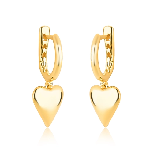 Brinco For Love argola click prata 925 dourada com pingente coração polido