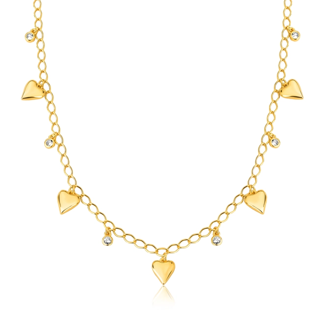 Gargantilha For Love Chocker prata 925 dourada com pingentes de Zircônias e corações 1