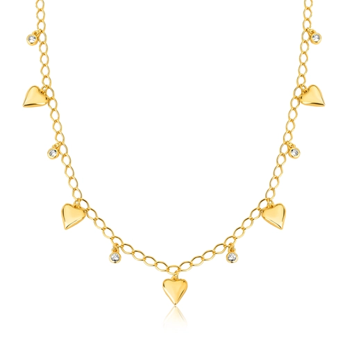 Gargantilha For Love Chocker prata 925 dourada com pingentes de Zircônias e corações
