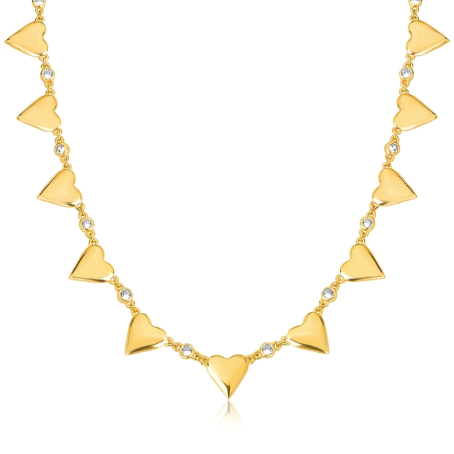 Gargantilha For Love Choker prata 925 dourada com pingentes corações e Zircônias 1