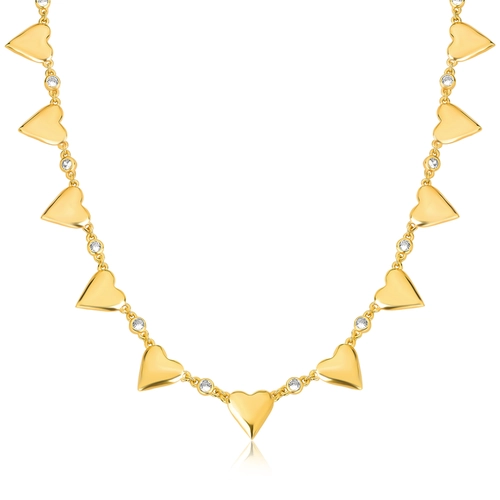 Gargantilha For Love Choker prata 925 dourada com pingentes corações e Zircônias
