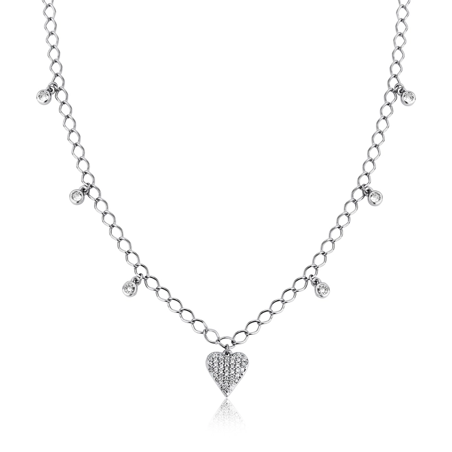 Gargantilha Choker For Love prata 925 pingentes e coração pavê de Zircônias 1