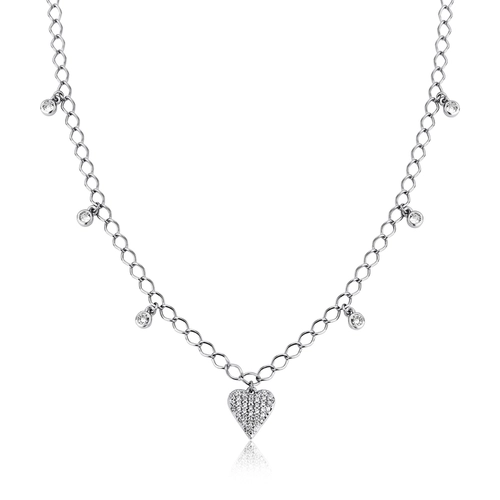 Gargantilha Choker For Love prata 925 pingentes e coração pavê de Zircônias