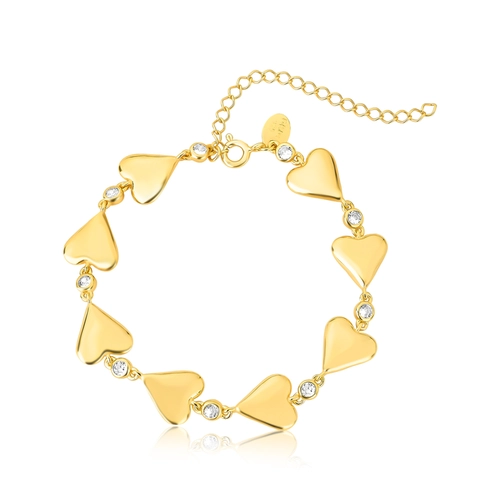 Pulseira For Love articulada prata 925 dourada corações intercalados com Zircônias